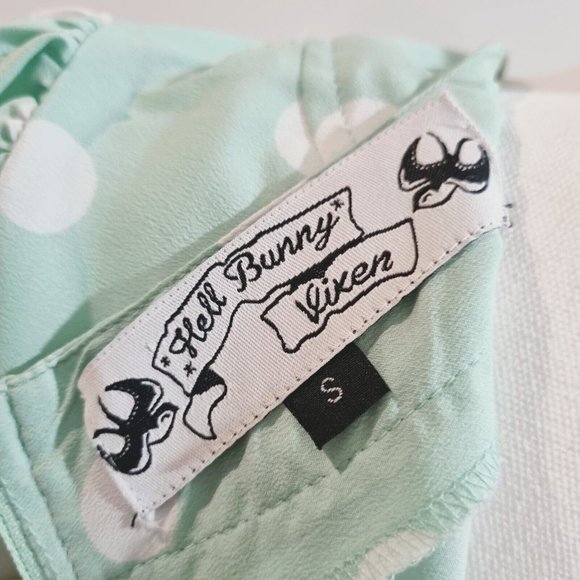 Hell Bunny "Madden" Polka Dot Dress in Mint Green and White, Size S - Picture 11 of 12